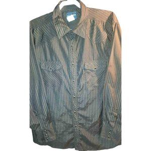 Vintage XL Wrangler Pearl Snap Black Striped Long Sleeve Western Shirt SfPf Home